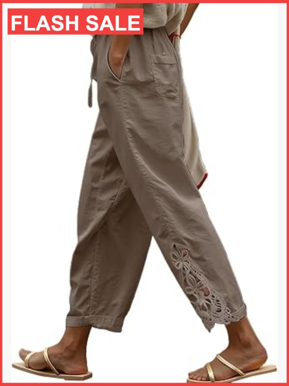 Women's Casual Cotton Capri Pants with Drawstring Waist & Pockets S-XXL